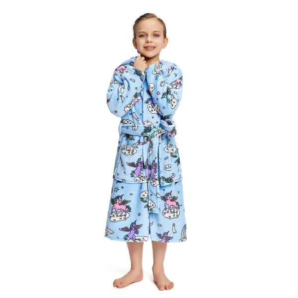Reedca Girls Unicorn Robe Mjuk Huva Morgonrock Sovkläder Loungewear Presenter Till Flickor Toddler Barn Blå Tecknad film 3-4 Years