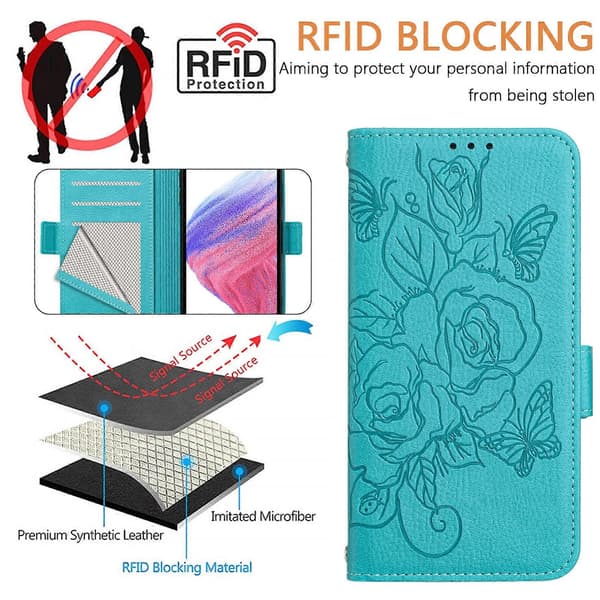 RFID Lærveske for TCL 505 Light Blue