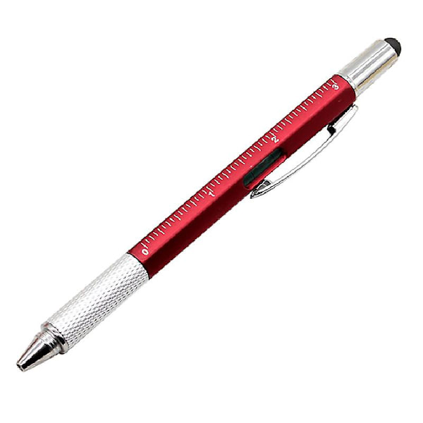 6-in-1 monitoimikynä mustalla/sinisellä täyttötyökalulla Tech-kuulakärkikynä klipsillä, sileä Red Black Refill