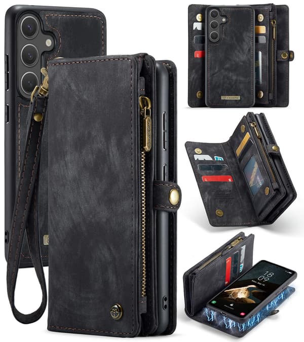 [LCS]Samsung S25 CaseMe Pung Etui Magnet Læder Mørk Røg Sort Aske Svart aska black