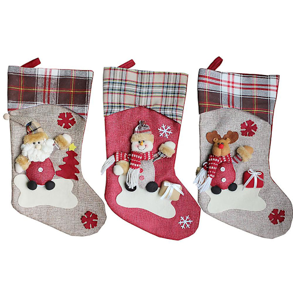 3 st/set Julhängande Strumpor Tomte Snögubbe Ren Gåva Anti-Flash White