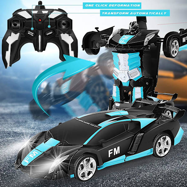 Fjärrstyrd Bil, Transformerande Robot RC Bilar för Barnleksaker, 2.4ghz 1:18 Skala Racerbil Med Enknapps Deformation, 360-gradersdrift Blue Black