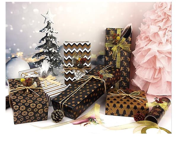 [LCS]Julklappspapper Set Ränder Prick Gyllene 6 Ark
