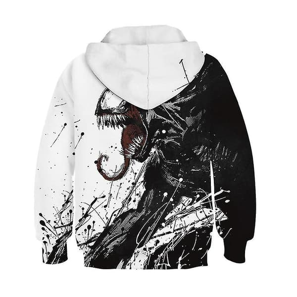 Barn Gutt Jente 3d Venom Trykk Hettegenser Pullover Topp Black White 7-8 Years