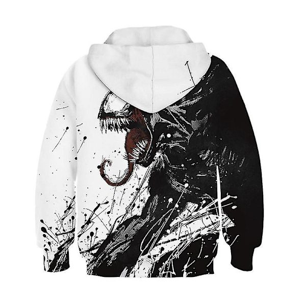 Børn Drenge Piger 3D Venom Print Hættetrøje Pullover Top Black White 9-10 Years