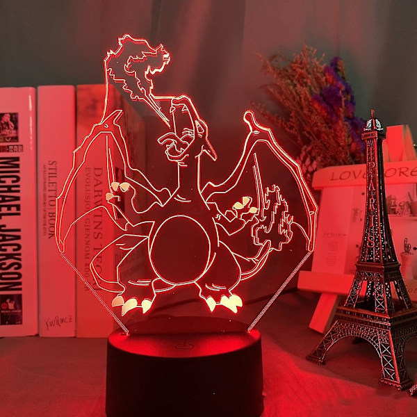 Charizard 3D LED Nattlampa Barnrum Bordslampa Färgrik