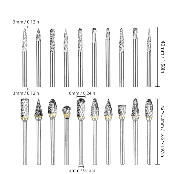 20 stk. Wolframkarbid-Slibhoveder til Die Grinder Rotationsbor