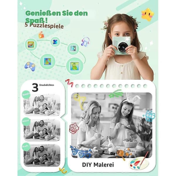 1 sæt børns instantkamera, farve instantkamera til børn, high-definition legetøjskamera med printfunktion