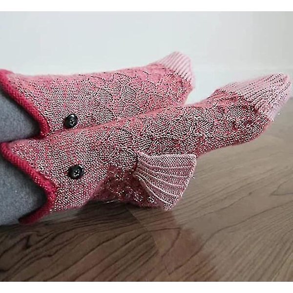 Stickade Krokodilsockor för Kvinnor Kreativa Djurformade Ankelsockor Vintervarma Pink fish
