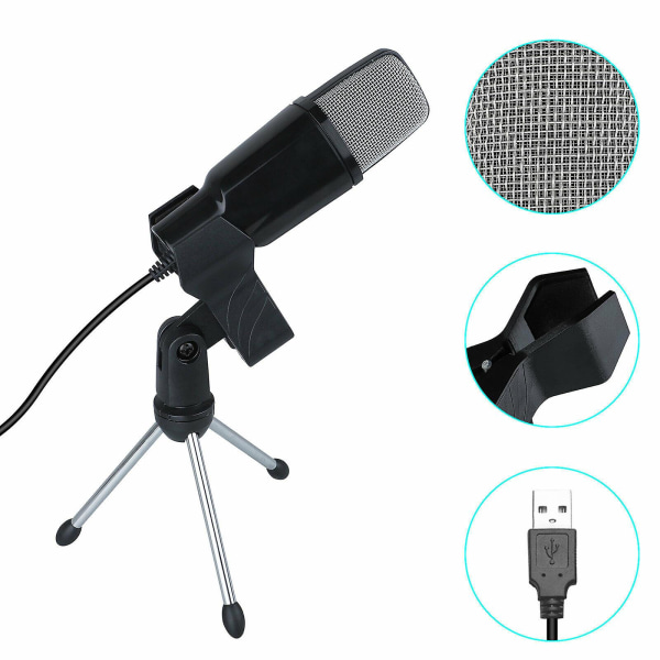 Profesjonell Kondensator USB Mikrofon Studio Lydopptak Mikrofon m/stativ Tripod