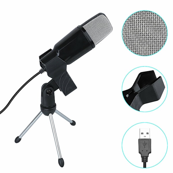 Professionell Kondensator USB Mikrofon Studio Ljudinspelning Mikrofon M/stativ Tripod