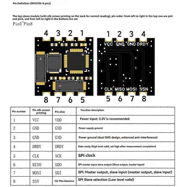 RM3100 SPI Modul Kompasmodul Ultra-høj opløsning til drone/elektroniske kompasser/navigationssystem i køretøjer Black