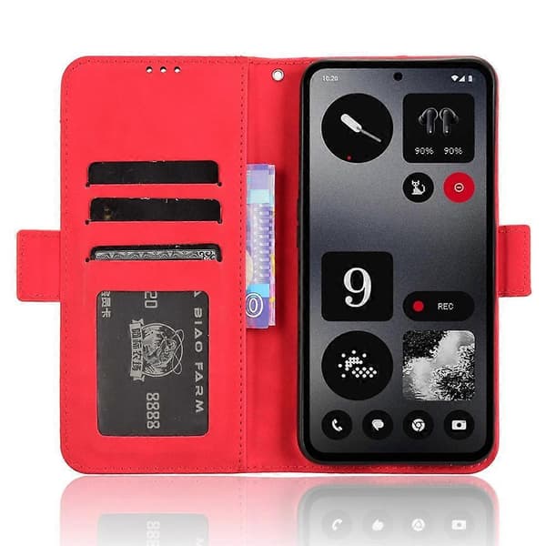 Kompatibelt etui til Nothing CMF Phone 1 i læder med stativ og flere kortpladser Red