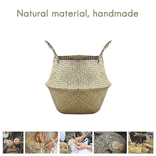 Vikbar Naturlig Sjögräskorg Blomkruka Växtförvaring Vävda Korgar 22*20CM