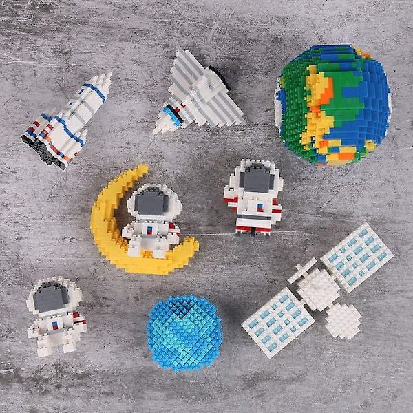 Små byggklossar rymdstation månraket rymdfärja satellit astronaut figur små tegelstenar leksaker för barn presenter Astronaut-3 no box