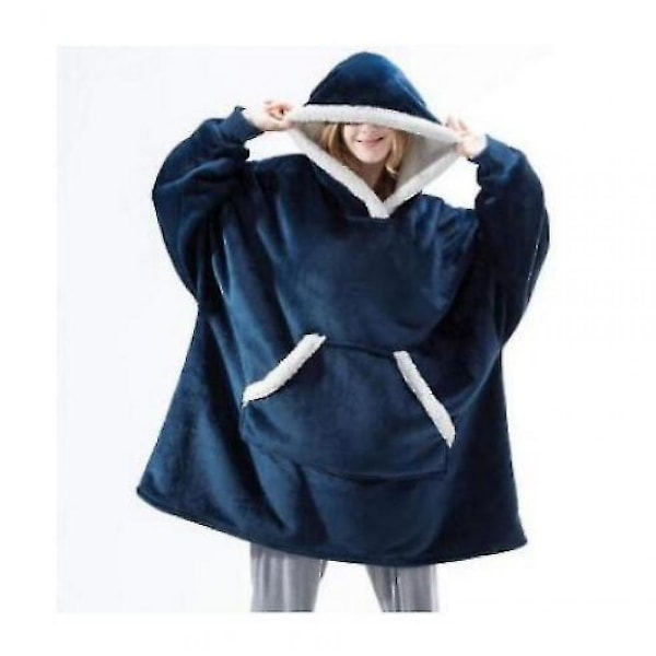 Tykk pyjamas for kvinner kan brukes som kasjmir-koseteppe, avslappet plysjgenser med hette for hjemmebruk Blue
