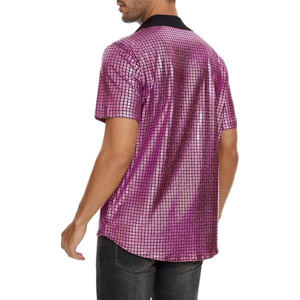 Herre 70'er 80'er Glitter Paillet Skjorter Metallisk Festkostume Kortærmet Knapskjorte Sjov Natklub T-shirt Lilla 2XL Purple