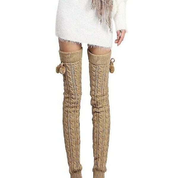 Strikkede knestrømper Vinter Heklet Slouch Stil Erme khaki