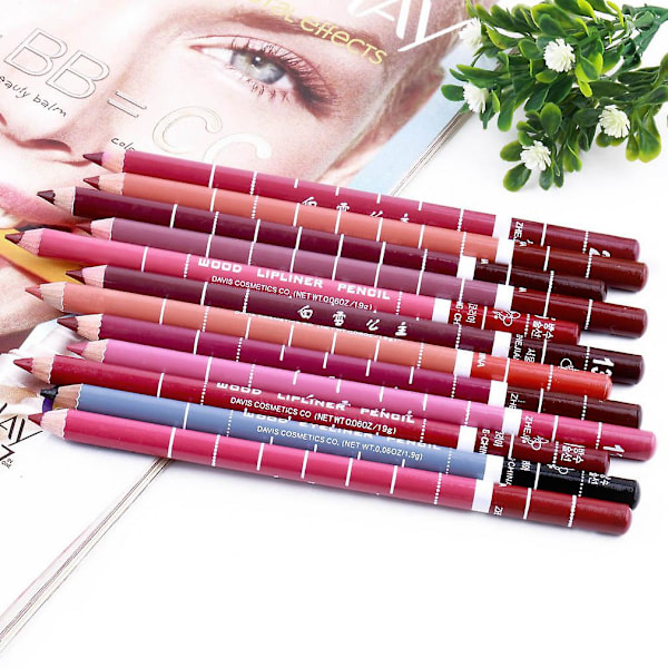 12 st Professionell Läppenna Vattentät Trä Blend Lip L