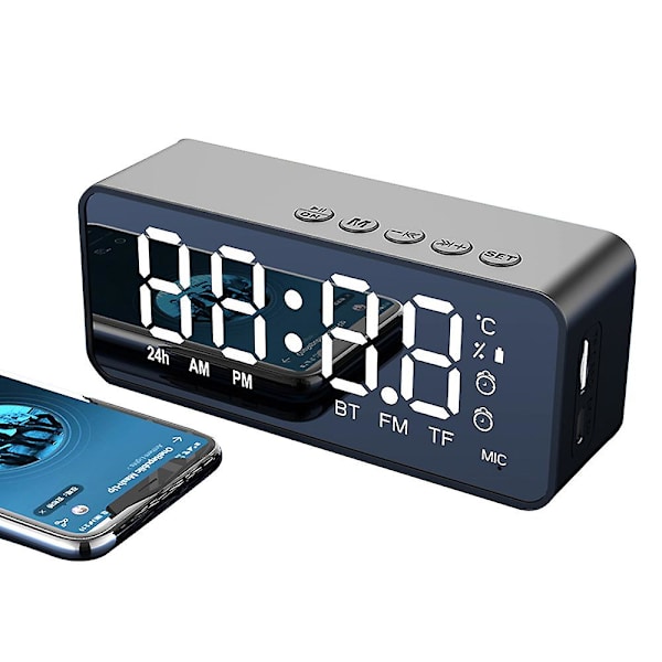 Trådlös Bluetooth Högtalare FM Radio Ljudbox Skrivbordsväckarklocka White