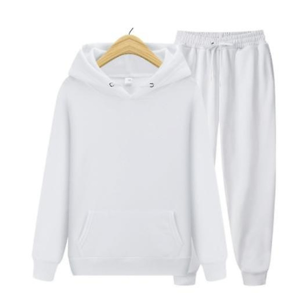 Herr Dam Casual Kläder Kostym Sportkläder Kostym Enfärgad Pullover + Byxor Kostym Julklapp white 3XL