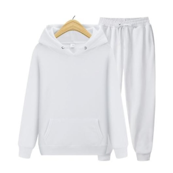 Herr Dam Casual Sportkläder Kostym Enfärgad Pullover + Byxor Kostym Julklapp white 3XL