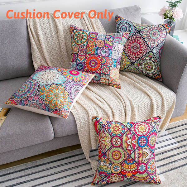 Kuddfodral 40 x 40 cm Set med 4 Hippie Bohemisk Mandala Blommönster Kuddfodral Bomull Linne Kuddfodral