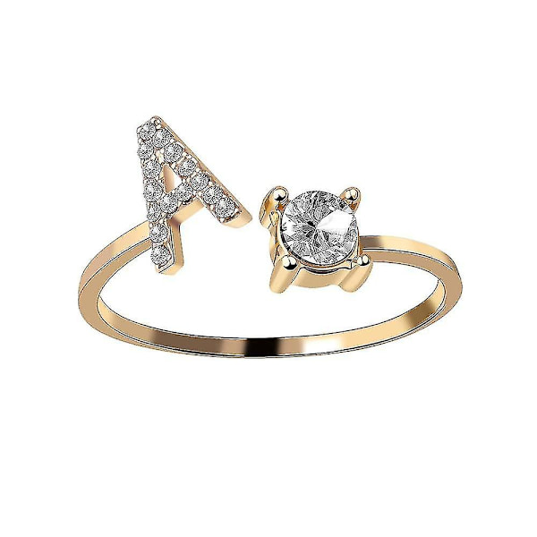 A-z Bokstav Guld Färg Metall Justerbar Öppningsring, Initialer Namn Alfabet Gold Color A