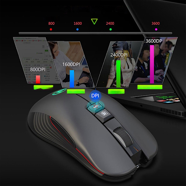 Trådløs 7 Farve Baggrundsbelyst Genopladelig Lydløs USB Optisk Mus Gaming Mus