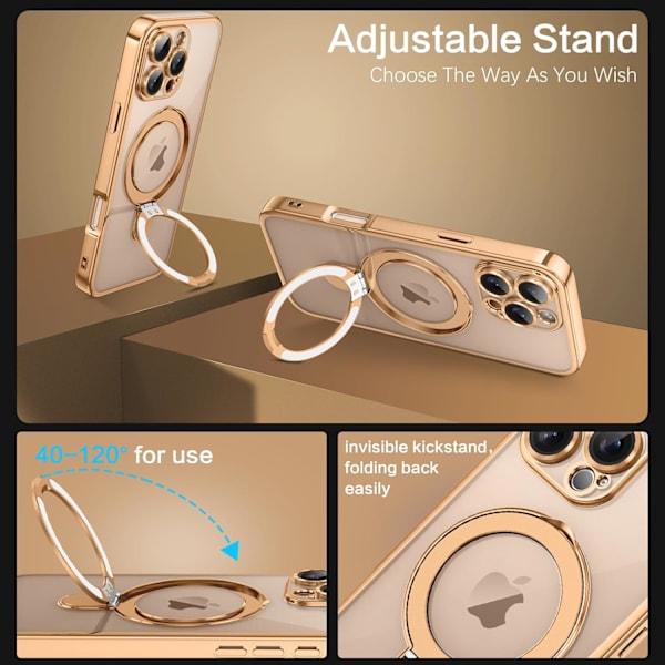 iPhone 16 Pro Max Case [Compatible with Magsafe], Invisible Ring Stand Clear Back Shockproof Protection, Desert Titanium
