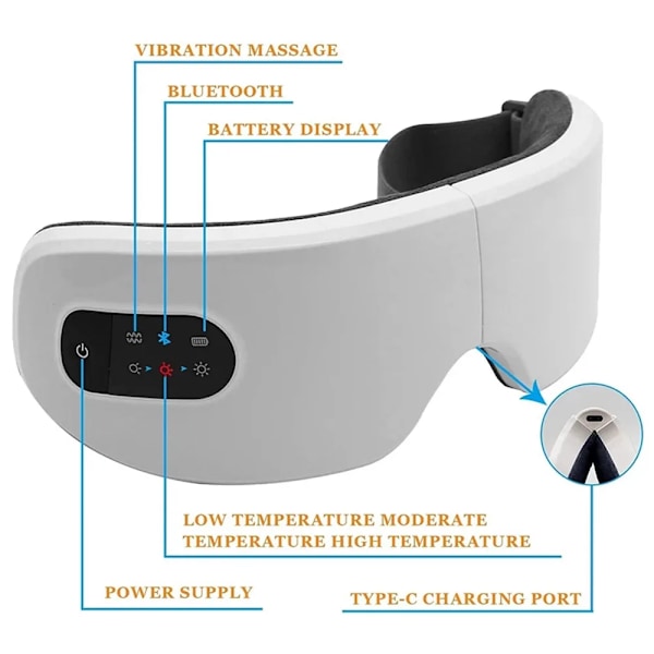 4D Älykäs silmähieroja langaton värähtely silmienhoitolaite lämmin kompressio Bluetooth silmähierontalasi väsymys pussi ryppy