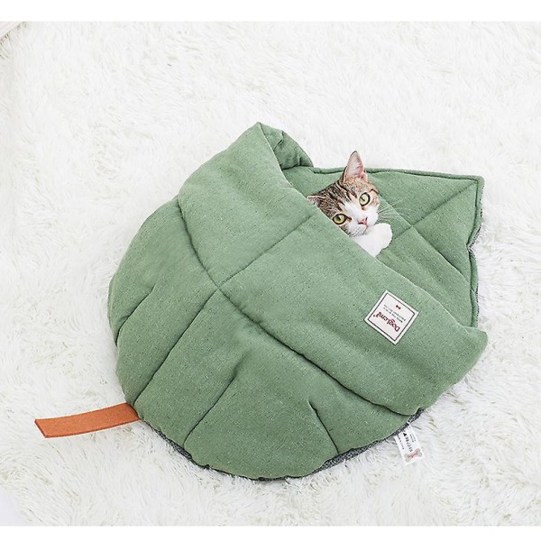 Kattbädd Varm Vinter Tjockt Löv Kattsand Kattsäng Sovsäck Lövdesign Katt Djup Sömn Madrass Husdjurstillbehör