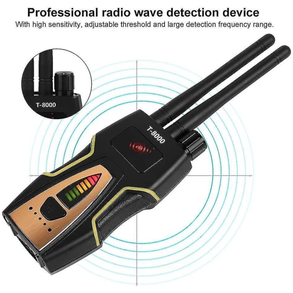 T-8000 Detektor Anti-Spy Signal Detektor Tracker Trådlös ljudsignal GPS Tracer Finder （svart）