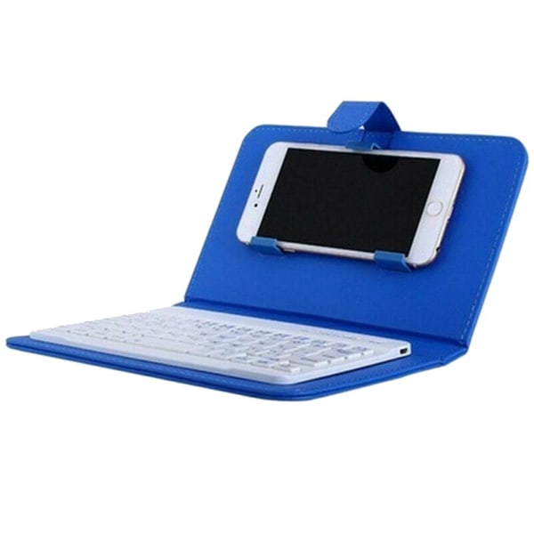 Mini bärbart trådlöst Bluetooth tangentbord med case för smartphone Blue