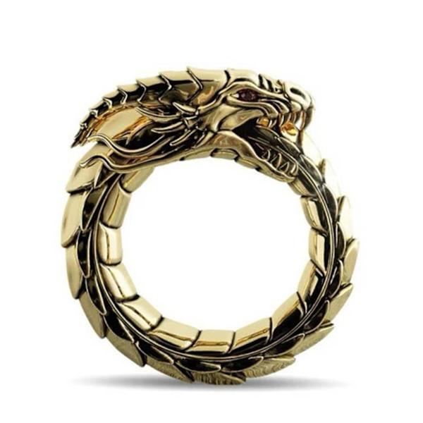 Unisex Vintage Sølv/gull Drager Gravert Ring Etnisk Stil Justerbar One Size Åpningsring Gold 10
