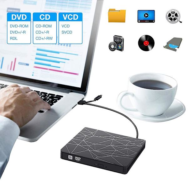 USB 3.0 & Type C DVD-asema, CD-poltin, ulkoinen DVD-RW-soitin/kirjoitin