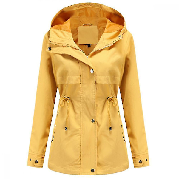 Dame Safari Militærjakke med Lynlås og Hætte med Snøre Yellow M