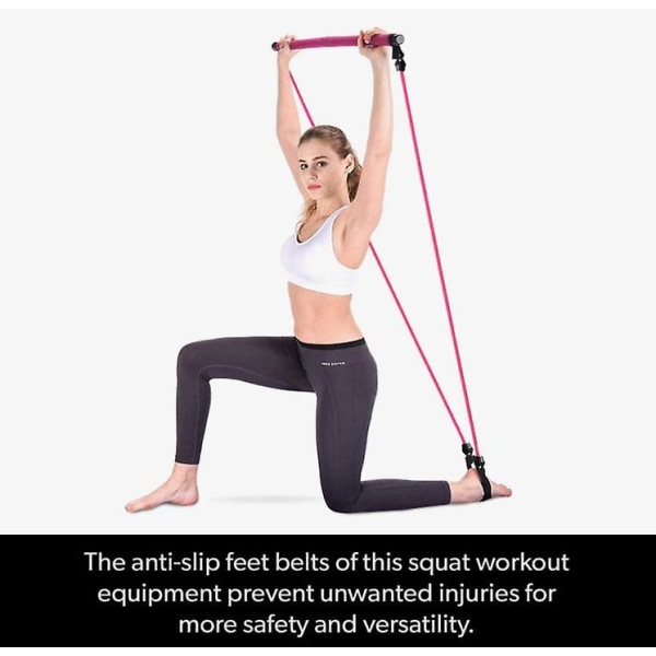 Bärbart Pilates Bar Kit Multifunktionell Yoga Fitnessutrustning Elastiskt Dragrep för Hemmabruk pink