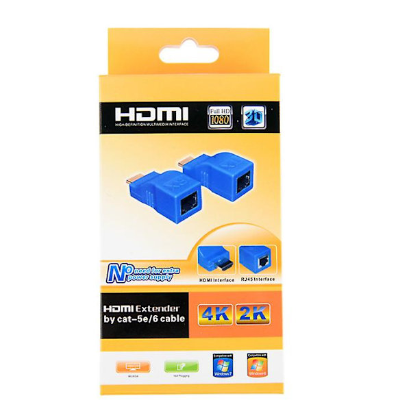 HDMI-forlenger, HDMI til rj45 signalforsterker sender, 30 meters overføringsavstand