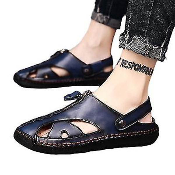Herr Casual Sandaler och Tofflor Läder Ytterkläder Baotou Blue 43