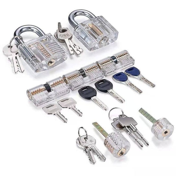 Set,7 genomskinliga lås klart cylinderlås med nycklar pro låssmeder