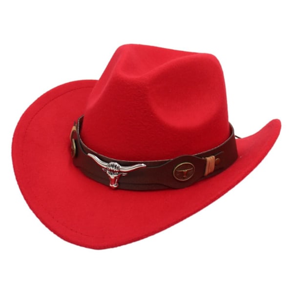 Cowboyhat til børn i filt, etnisk stil med ko-hoved tilbehør, blød jazz fedora hat med ko-rem, krøllede vinger, cowboyhat 4 No, 4