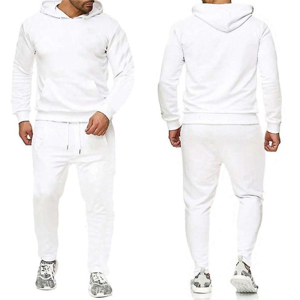 2 delar/ set Fitness träningsoverall för män Casual Sportbyxor Topp Sweatsuit Huvtröja Set Grey