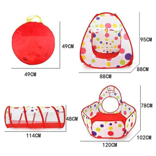 3-i-1 Baby Pop-up Leketelt Tunnelhus Red