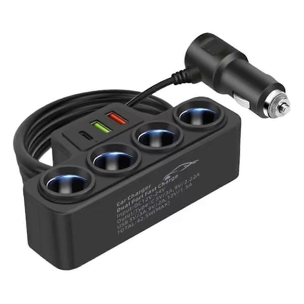 4-vägs cigarettändaruttag 12V-24V strömadapter 120W QC3.0+PD3.1A biladapter