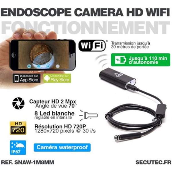 Vattentät 720P WiFi HD endoskopkamera med visning på iPhone a