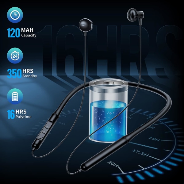 Bluetooth headset - bluetooth halshängande headset 5.0 Wireless Sports Running Binaural In-ear Nackhängande stil Ultralång standby batteritid