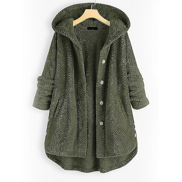 Dame Åben Front Hættetrøjer Langærmet Fleece Cardigans Moderigtigt Løst Varmt Overtøj Til Vinter Ny Army Green 3XL