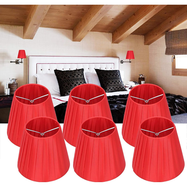 Förpackning med 6 små lampskärmar i tyg, sänglampskärm, ljuskrona (röd) red