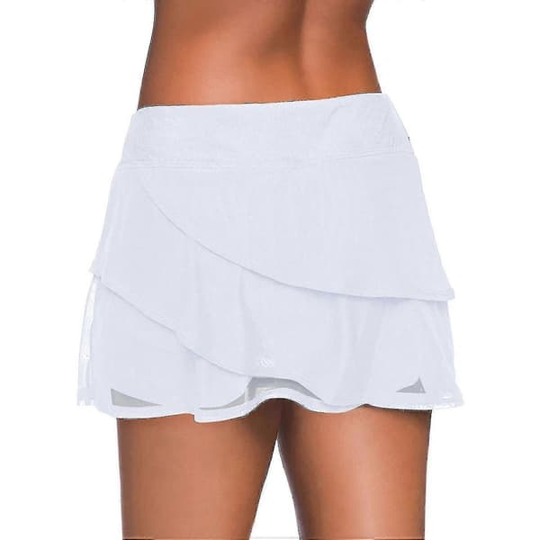 [LCS] Svømmenederdel Ensfarvet Flæser Høj Talje Basic Foret Med Shorts Badetøj Til Kvinder White M